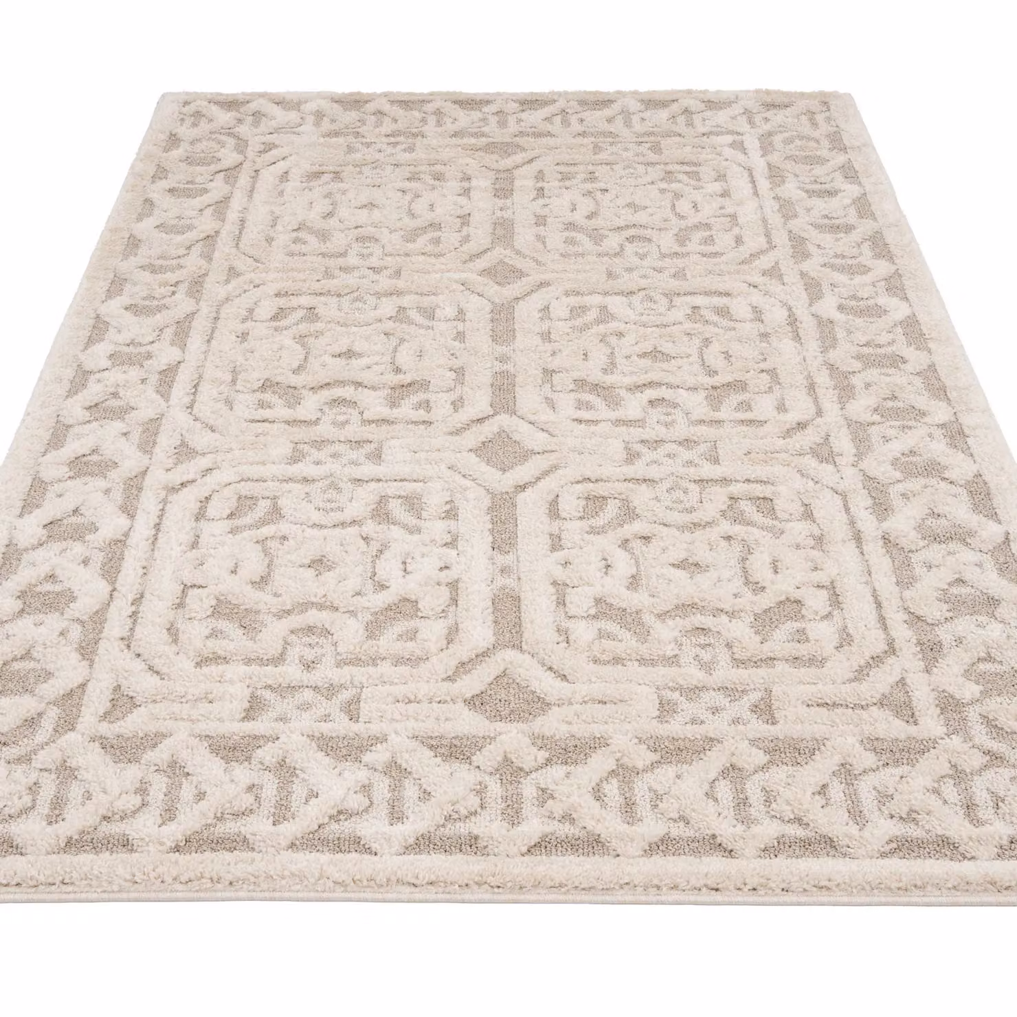 Kukoon Modern Abstract Rectangular Living Area Rug in Silver, White and Beige, W: 120 cm, D: 170 cm – 1