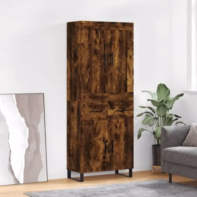 Berkfield Home Smoked Oak Highboard in Brown, W/D/H: 69.5 x 34 x 180 cm