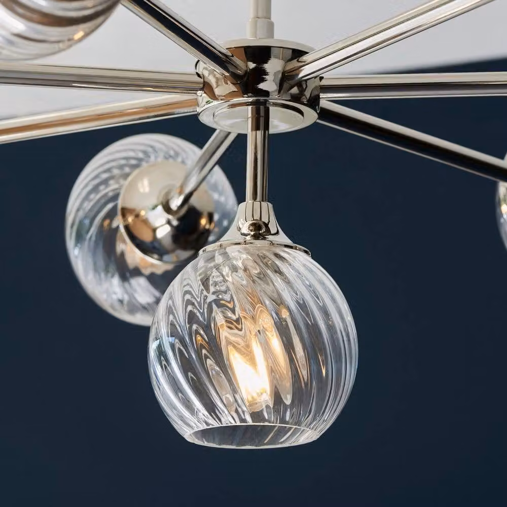 Netlighting Allegra 8 Light Multi Arm Ceiling Pendant with Transparent Glass Shades in Silver – 3