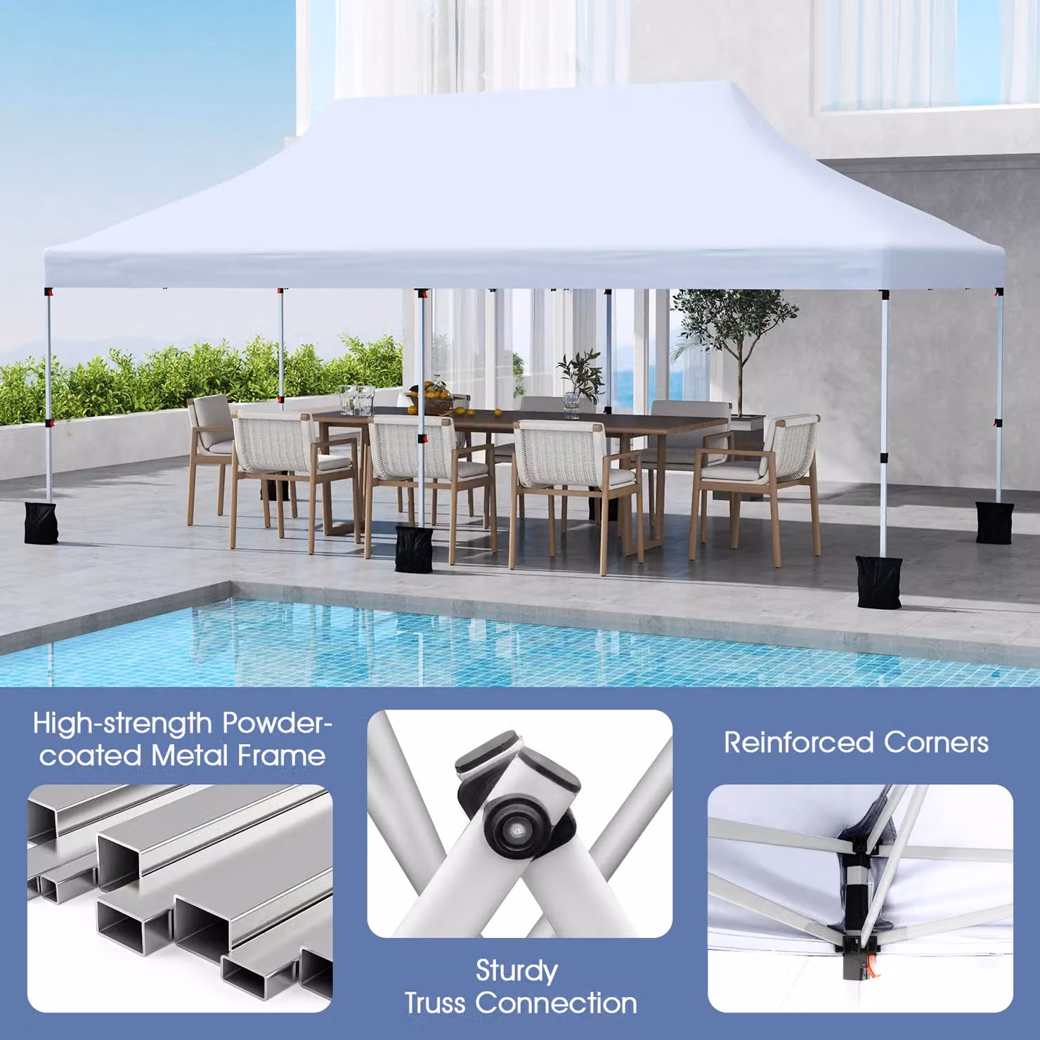 Costway White Pop-up Canopy Tent Gazebo with Carry Bag, W: 6 m, D: 3 m – 4