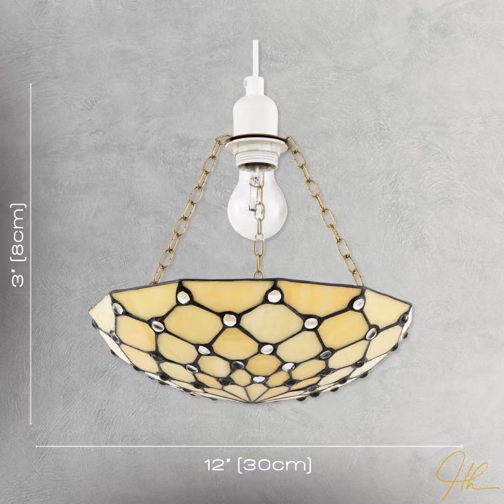 Happy Homewares Amber and Transparent Beaded Tiffany Glass Easy Fit Bowl Pendant Shade – 3