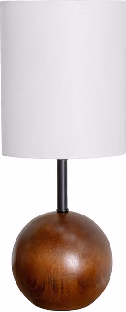 Brandon Dark Wood Ball Table Lamp with White Fabric Lampshade