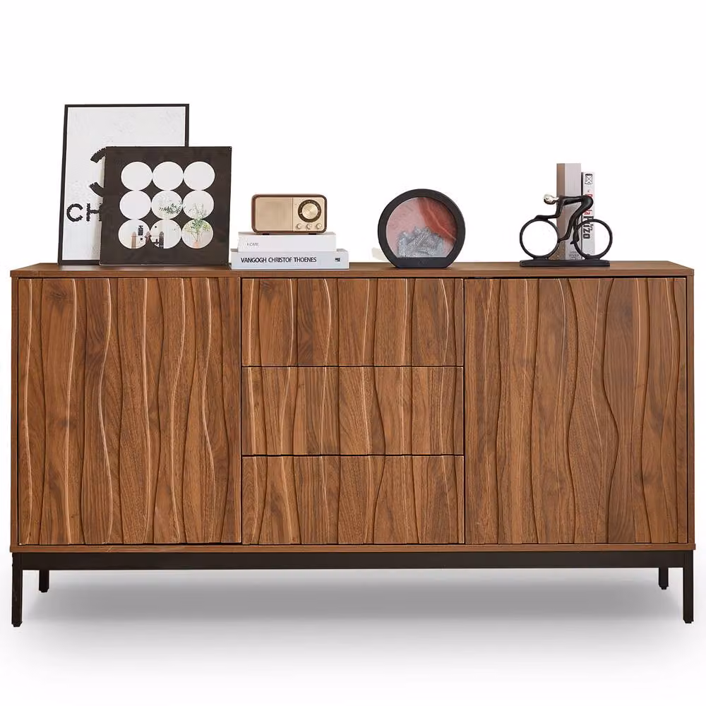 BTM Mid-Century Style Dark Oak Sideboard with 3 Soft-Close Drawers in Brown – 5