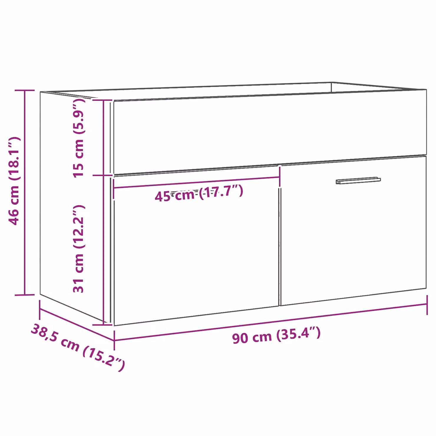 Berkfield Home Modern Black Oak Wall Mounted Bathroom Sink Cabinet with Hinged Doors, W/D/H: 90 x 38.5 x 46 cm – 4
