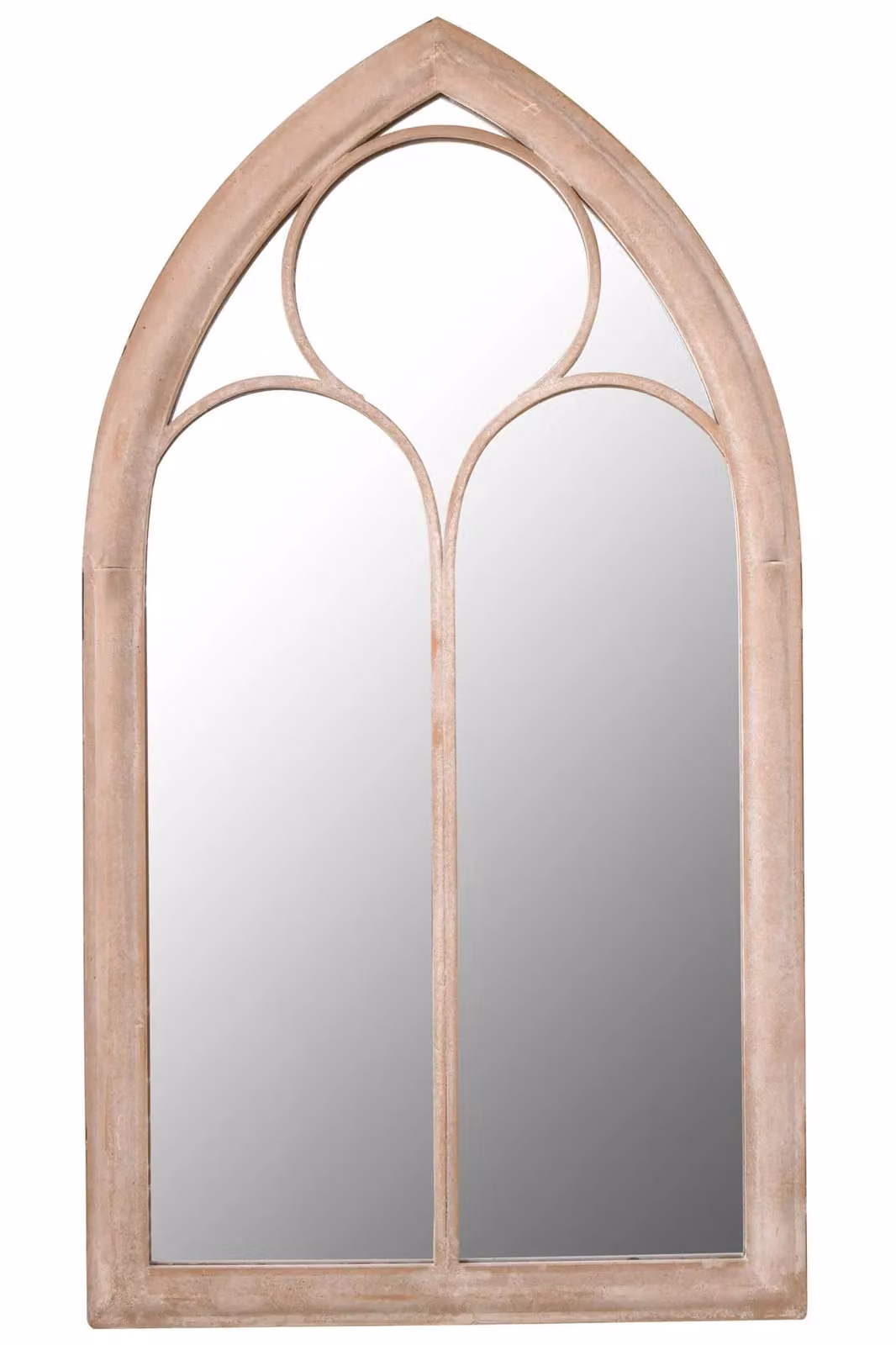 MirrorOutlet Rustic Metal Chapel Arched Wall Mirror in Beige, H 111 cm x W 61 cm – 2