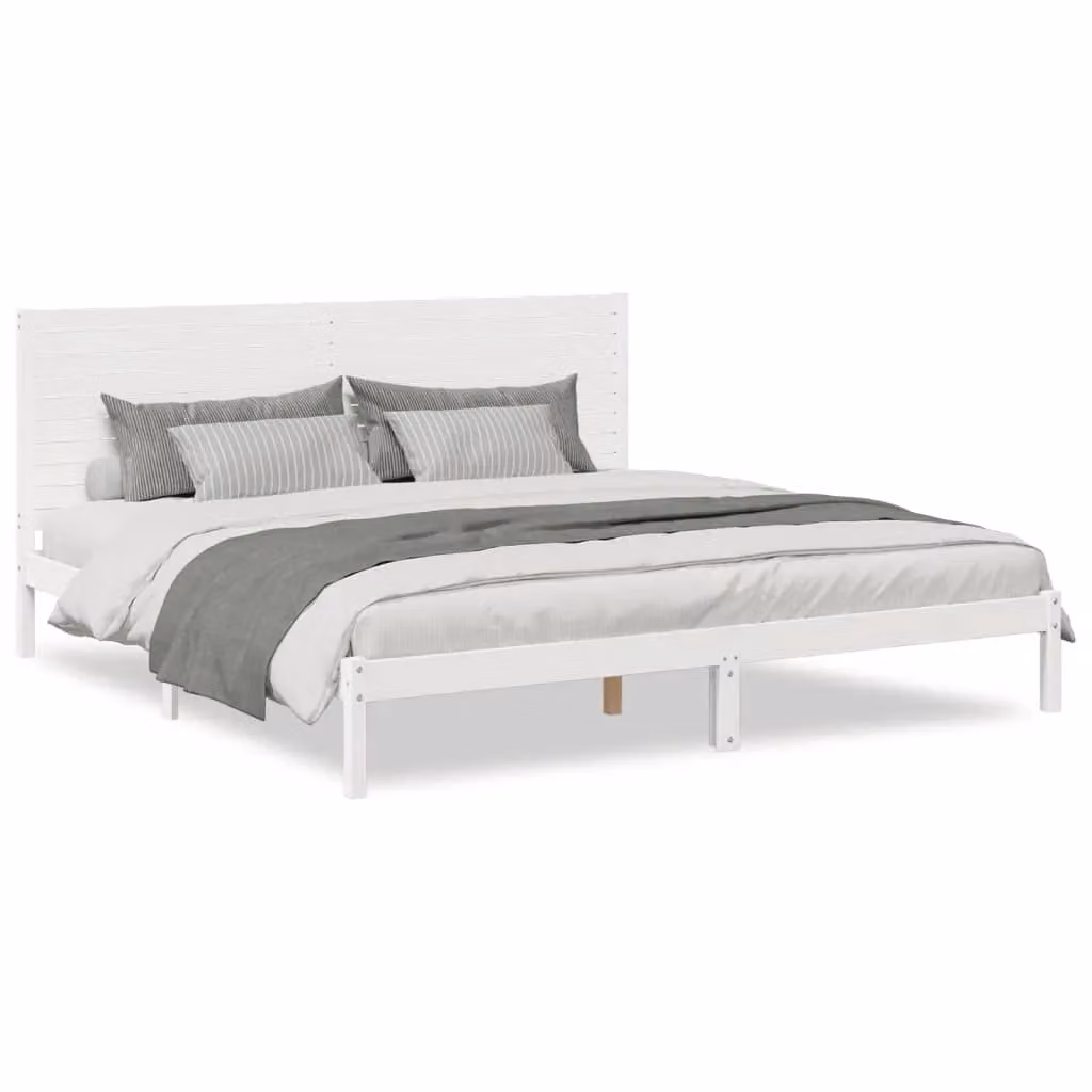 Berkfield Home Extra Long Solid Wood Bed Frame in White, W: 180 cm, L: 210 cm – 2
