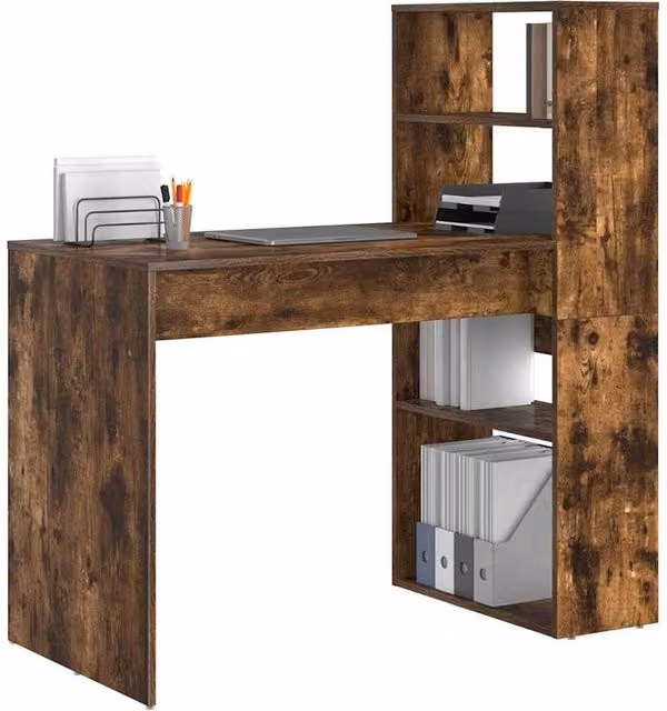 Berkfield Home Writing Desk with Storage in Smoked Oak Brown, W/D/H: 113 x 54 x 120 cm