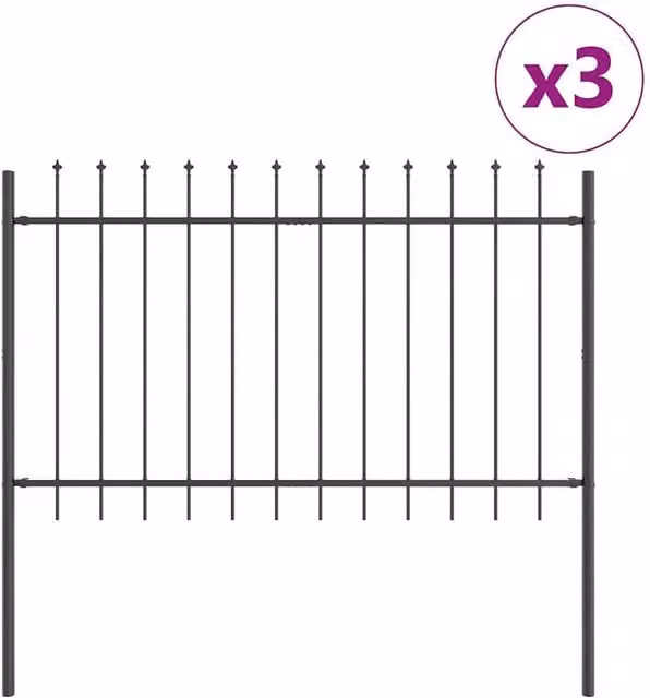 Berkfield Home Grey Powder-Coated Steel Garden Fence with Spear Top, W: 5.1 m, H: 0.8 m – 1