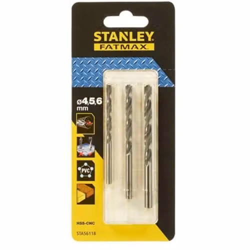 Stanley Silver Twist Drill Bit Set 4.5 mm, 5 mm, 6 mm