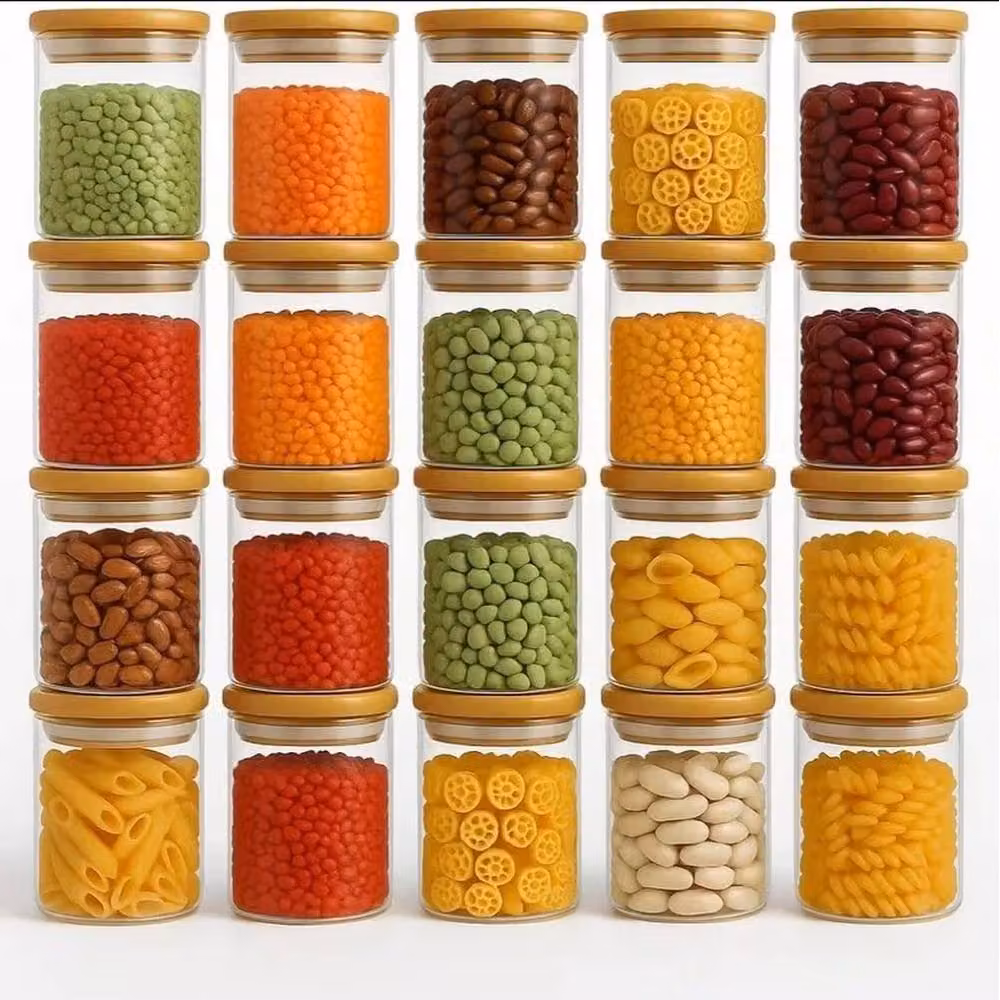 VOGREX 12 Pack Clear Glass Spice Jars with Bamboo Lids – 3