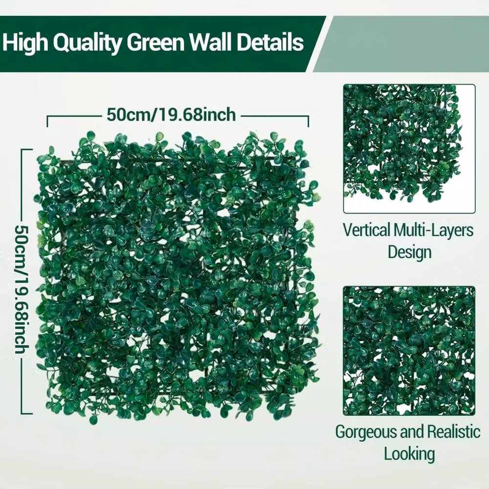VOGREX 24 Piece Artificial Greenery Wall Panels, Green, W/D/H: 50.8 x 50.8 x 50.8 cm – 2