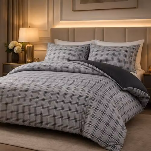 Grace 4 Piece Super King Microfibre Reversible Duvet Cover Set with Matching Black Fitted Sheet in Grey – 2