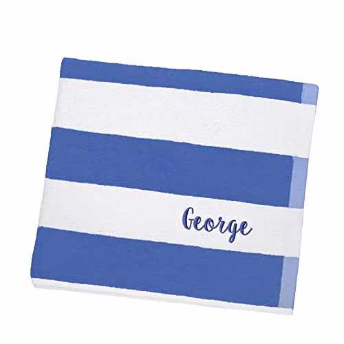 aztex Personalised Striped Cotton Terry Pool Towel in Blue, W/H: 75 x 140 cm – 1