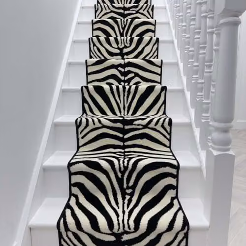 runrug Zebra Print Stair Runner, Black, W: 60 cm, L: 600 cm, Thickness: 0.9 cm – 2