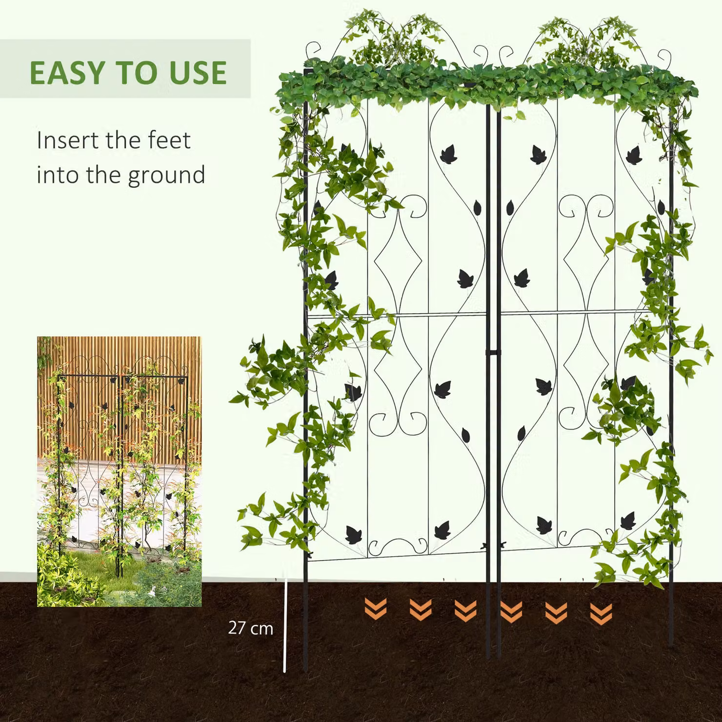 OUTSUNNY Set of 2 Black Metal Trellises for Climbing Plants, Freestanding Rectangular Design – 3