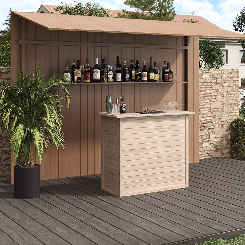 Kelvenix Rustic Outdoor Wooden Bar Table for your Garden in Natural Brown – 4
