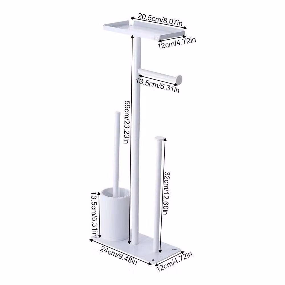 Kelvenix 4-in-1 Freestanding White Metal Toilet Paper Holder with Spare Roll Holder and Brush – 2