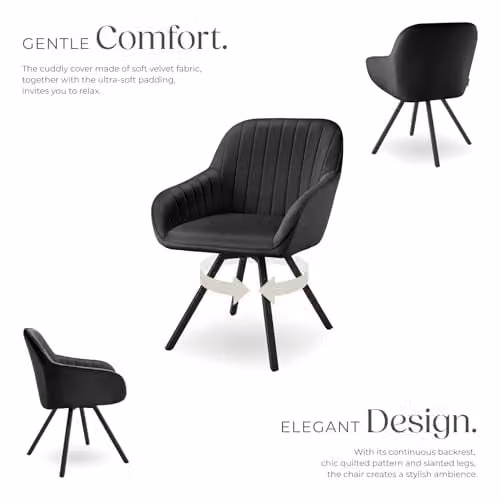 tectake Set of 4 Modern Black Armchairs for Dining Room, Kitchen or Home Office – 5