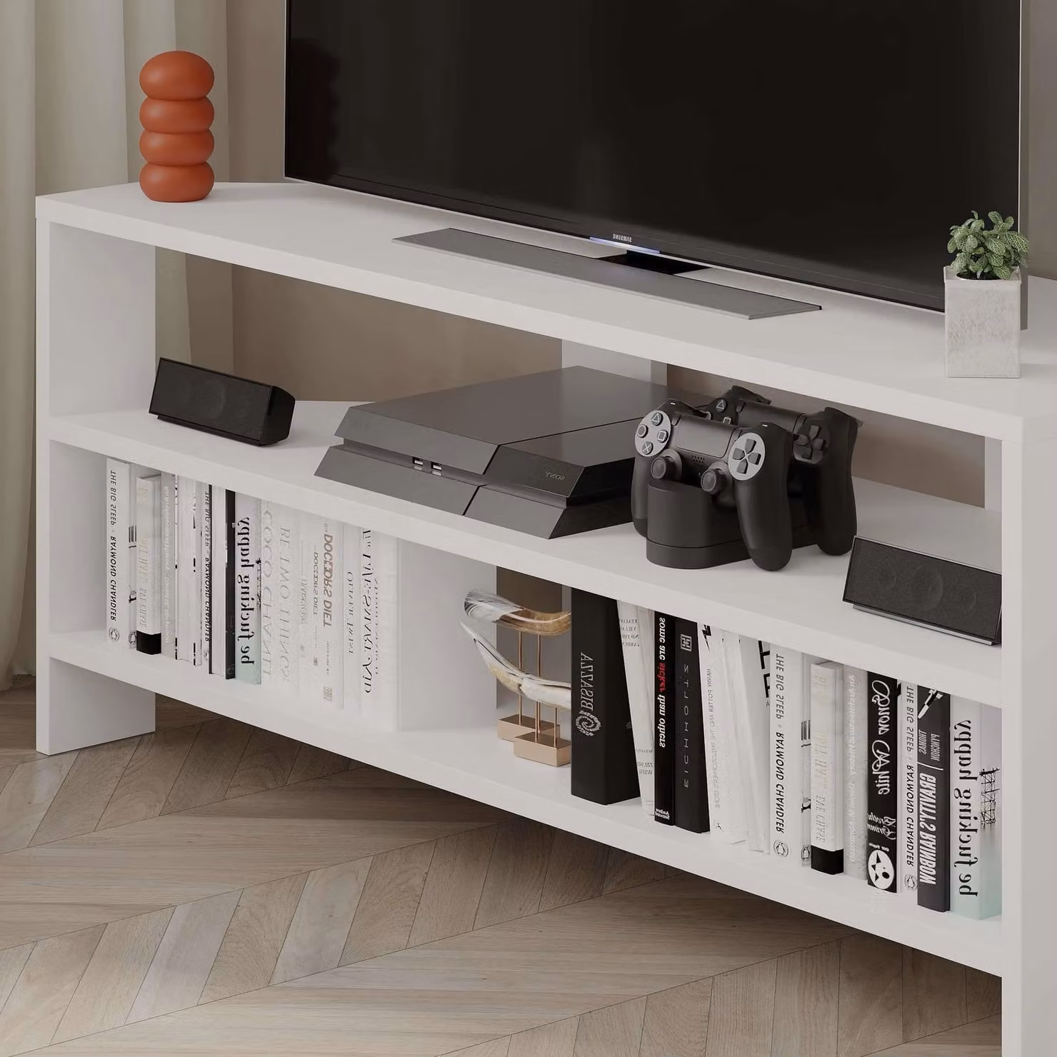 Decortie Thales Modern Corner TV Unit in White, 110cm – 5