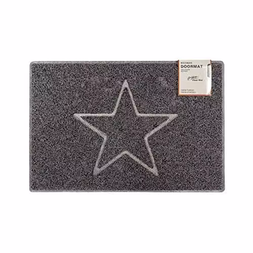 Oseasons Star Medium Embossed Doormat in Grey, Non-Slip Spaghetti Coil Vinyl with PVC Backing, W/D: 75 x 44 cm – 1