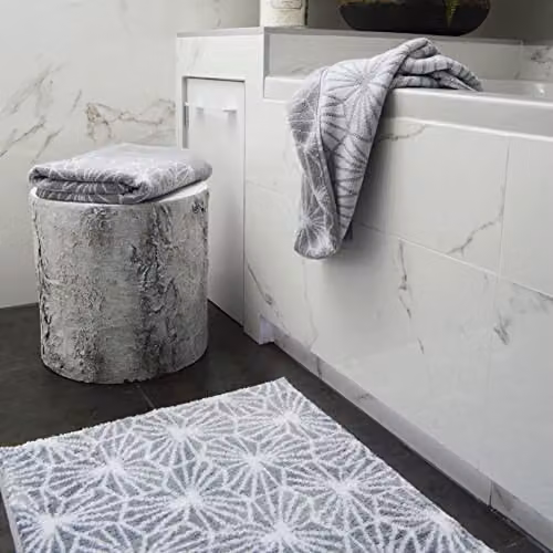 Allure Bath Fashions Geometric Design Non-Slip Microfibre Bath Mat, Grey, W: 50 cm, D: 80 cm – 2