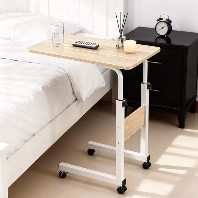 EONLION Height Adjustable Mobile Overbed Table in Brown