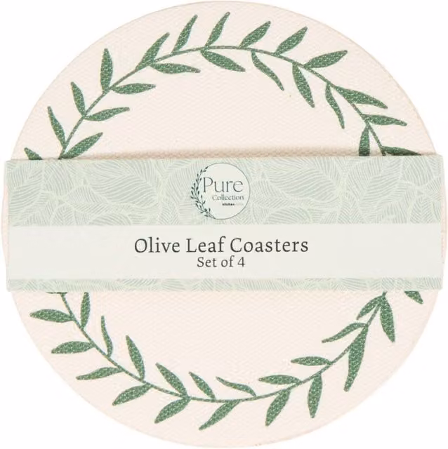 Pure Collection Round White Floral Leather Coasters, Pack of 4