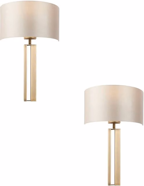 Loops 2 Pack Antique Brass Slotted Wall Lights with Mink Satin Half Shades, Dimmable