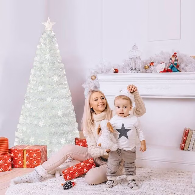 Costway 6 FT White Pre-lit Artificial Fiber Optic Christmas Tree – 1