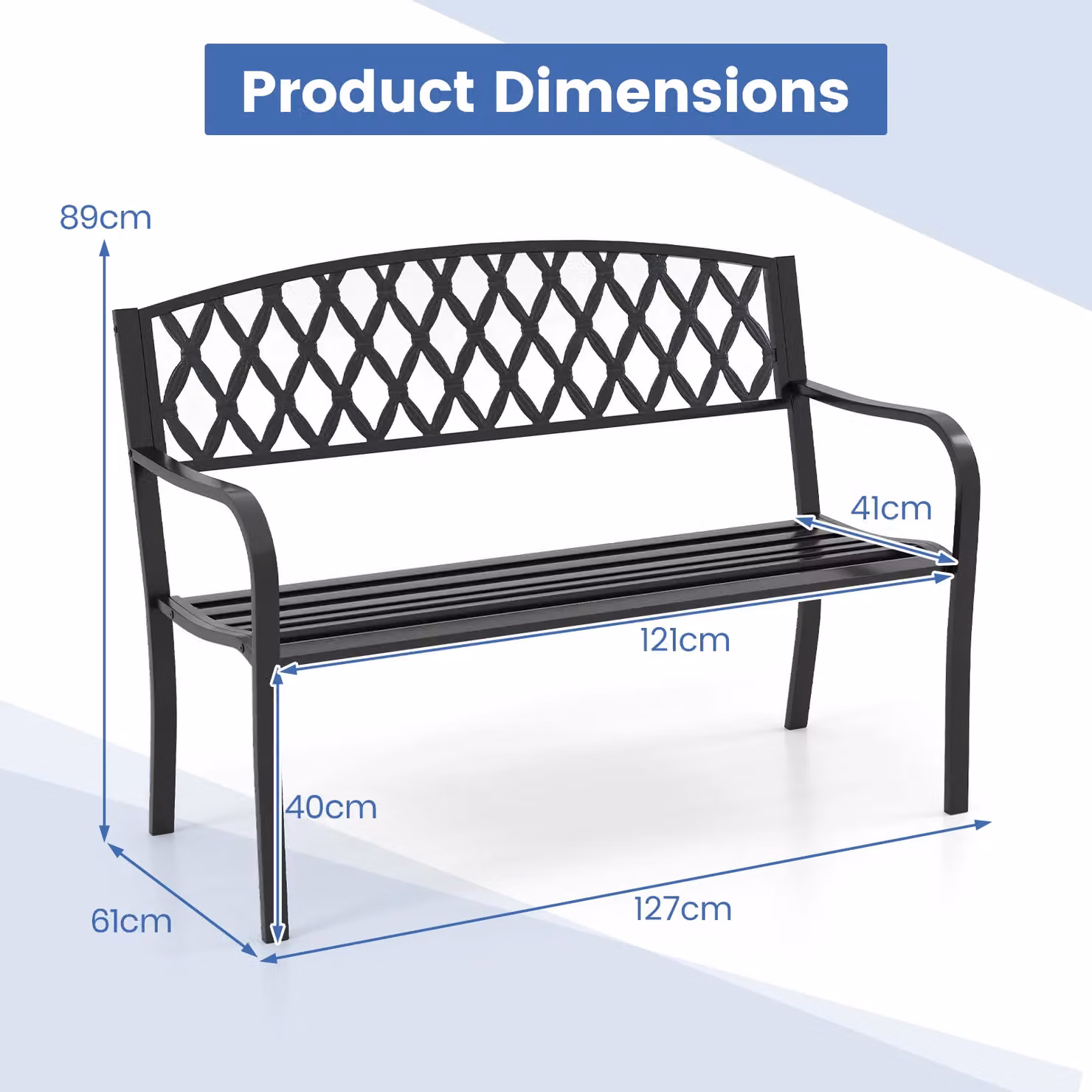 Gymax Heavy-Duty Metal 2-Seater Garden Bench in Matt Black – 2