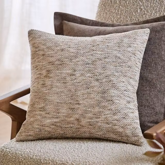 Yard Malvern Square Chenille Cushion in Beige and Grey, W/D/H: 45 x 45 x 45 cm