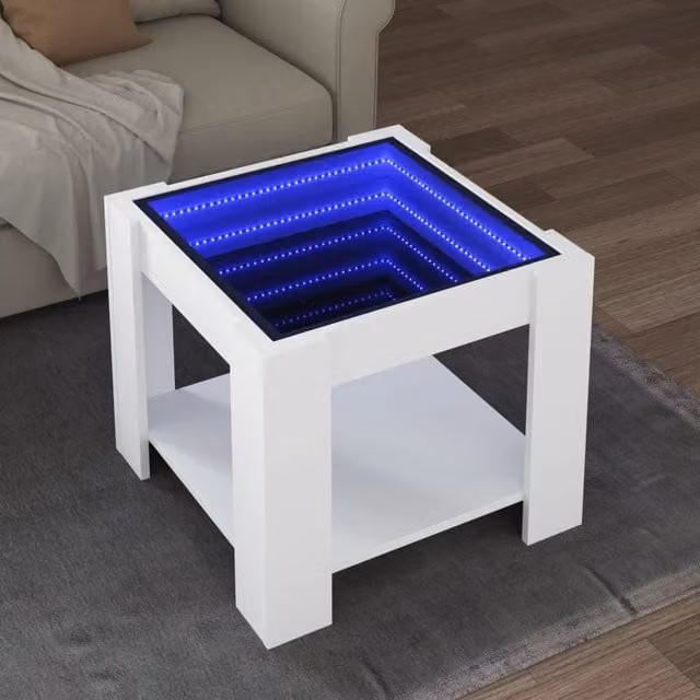 Berkfield Home White LED Coffee Table in Engineered Wood, W/D/H: 53 x 53 x 45 cm – 1