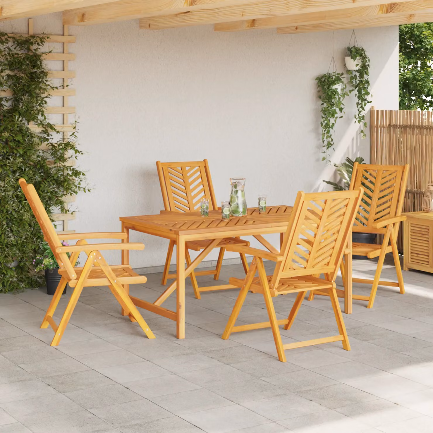 Berkfield Home 5 Piece Garden Dining Set in Rustic Brown Oiled Acacia Wood – 3