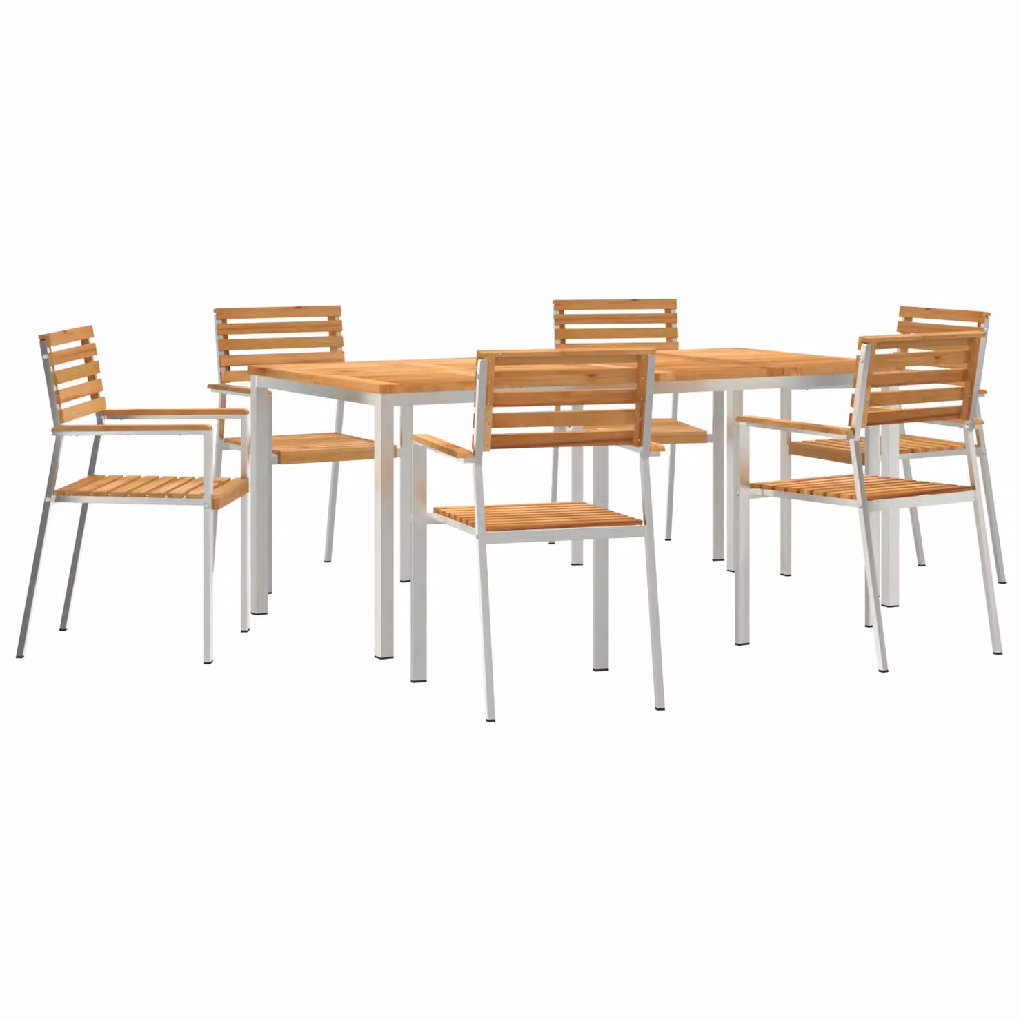 Berkfield Home 7 Piece Modern Teak Wood Garden Dining Set in Brown – 2