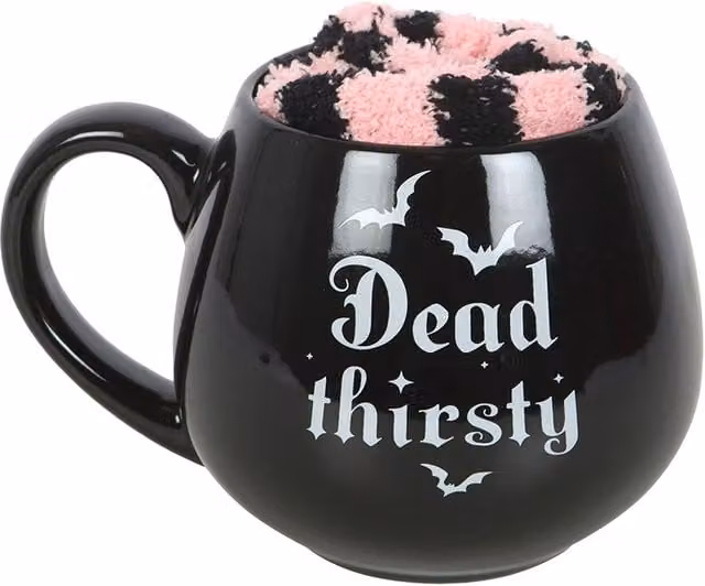 Something Different Dead Thirsty Black Ceramic 500ml Mug and Striped Sock Set – 1