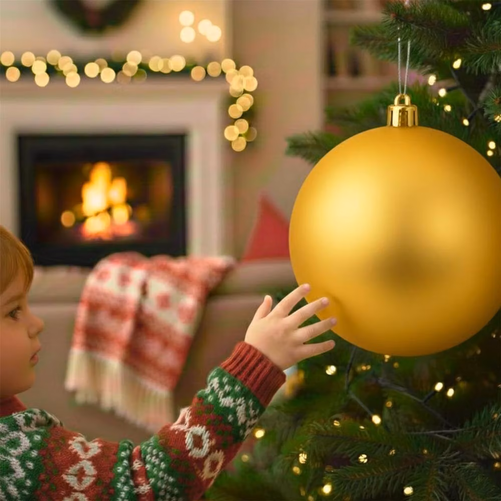 Shatchi Gold Matt Christmas Bauble, Round Plastic Hanging Ornament, Diameter: 20 cm – 6