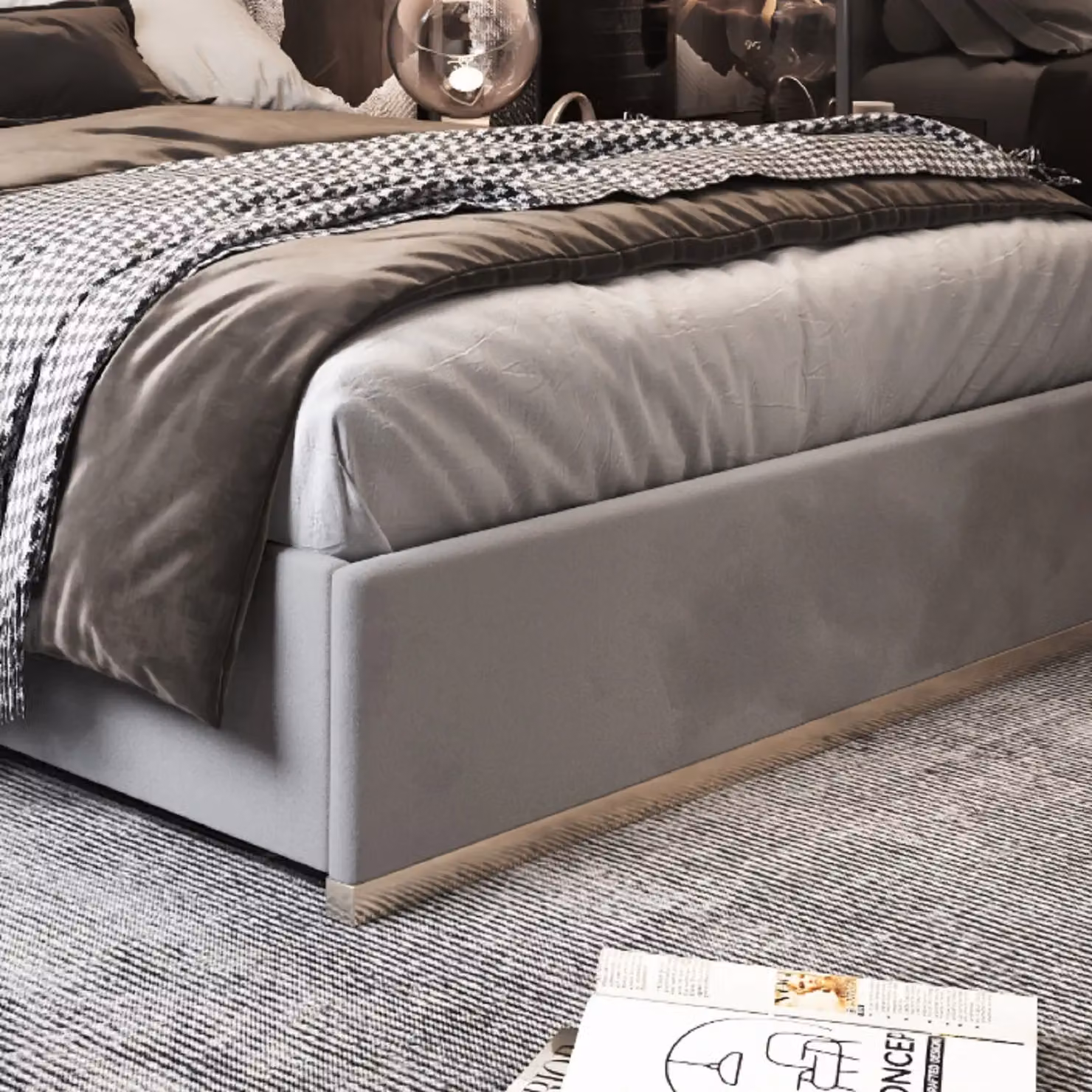 KDMD Bentley Single Upholstered Velvet Bed Frame in Grey – 3
