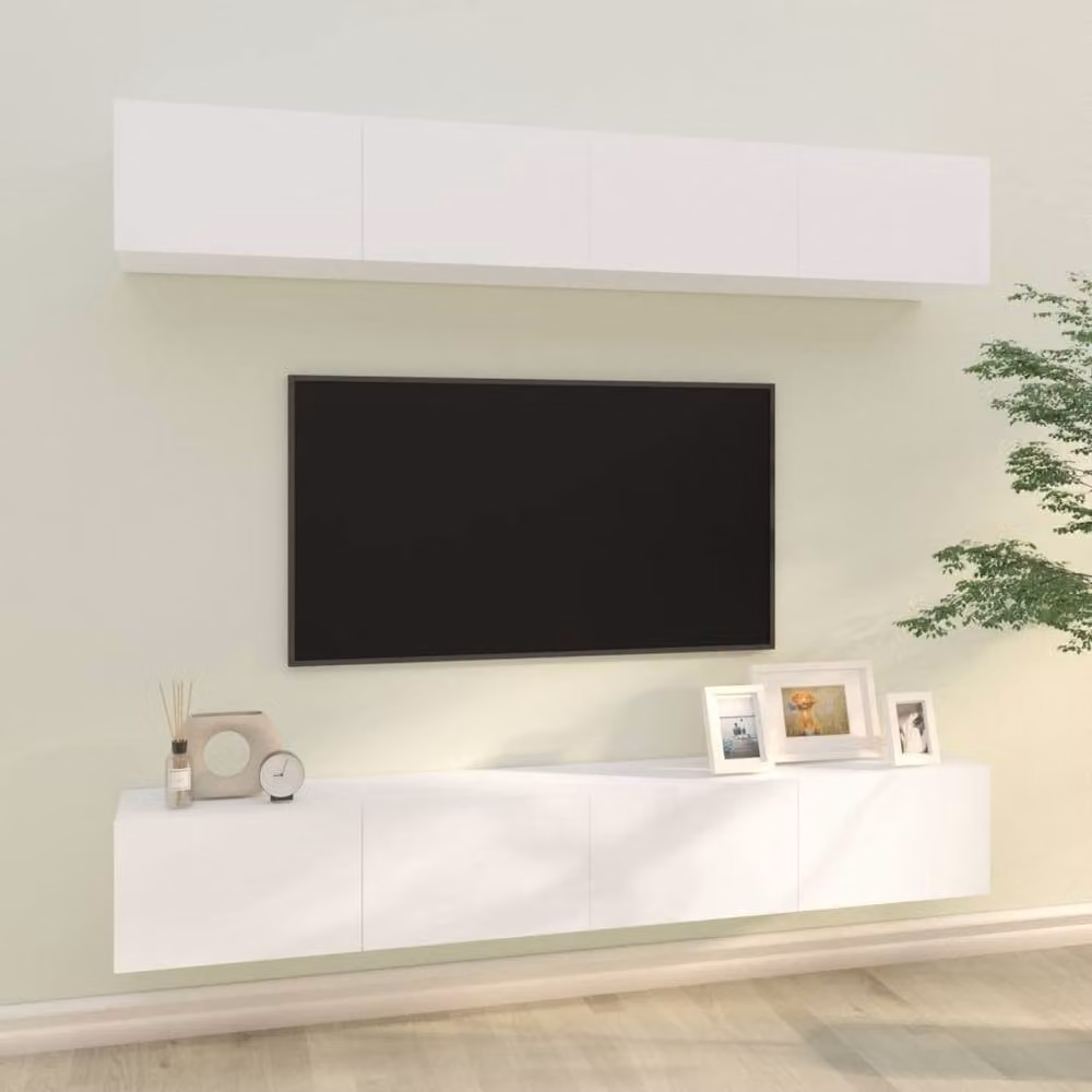 Berkfield Home Set of 4 Wall Mounted TV Cabinets in White, W/D/H: 100 x 30 x 30 cm – 2