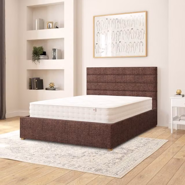 Aspire Kelly Upholstered Ottoman Storage Bed in Chocolate Brown Yorkshire Knit Fabric, W/D/H: 140 x 200 cm