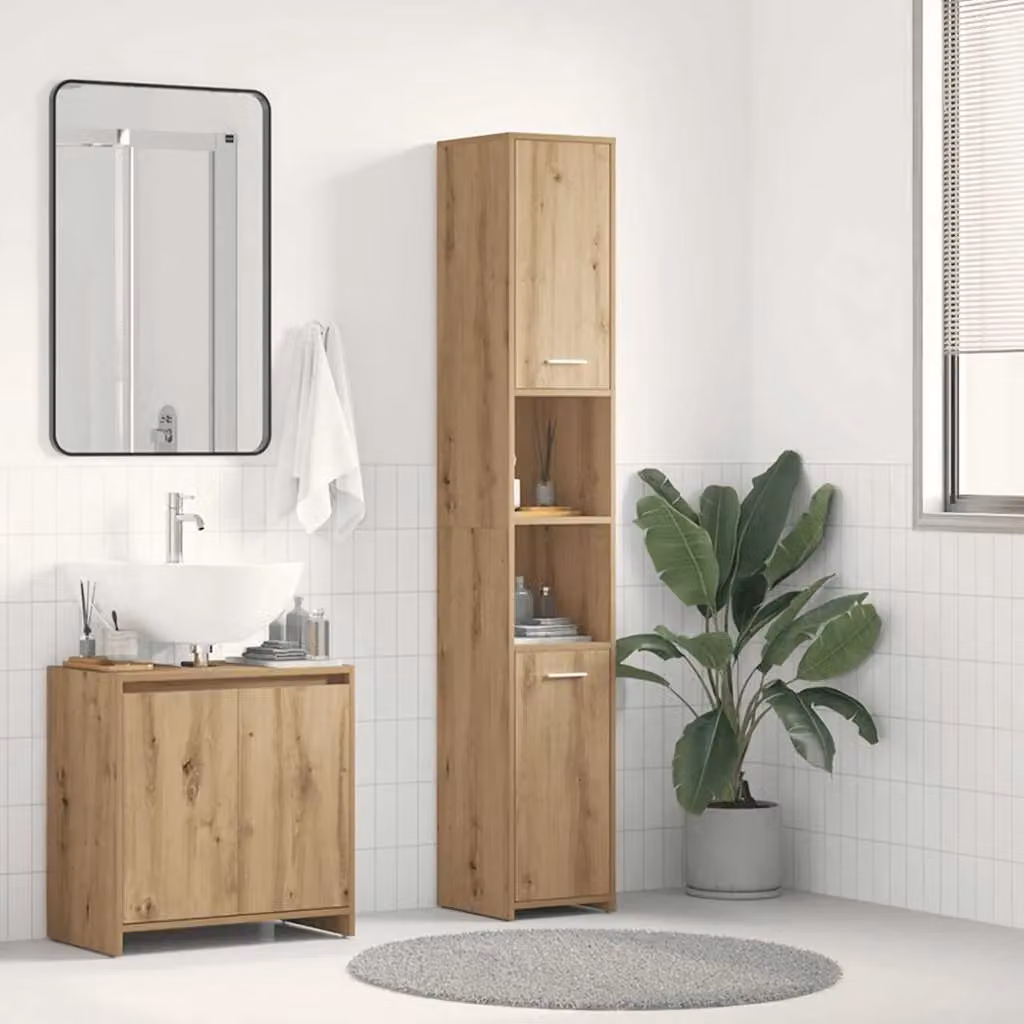 Berkfield Home Artisan Oak Bathroom Cabinet, Brown, W/D/H: 30 x 30 x 183.5 cm – 3