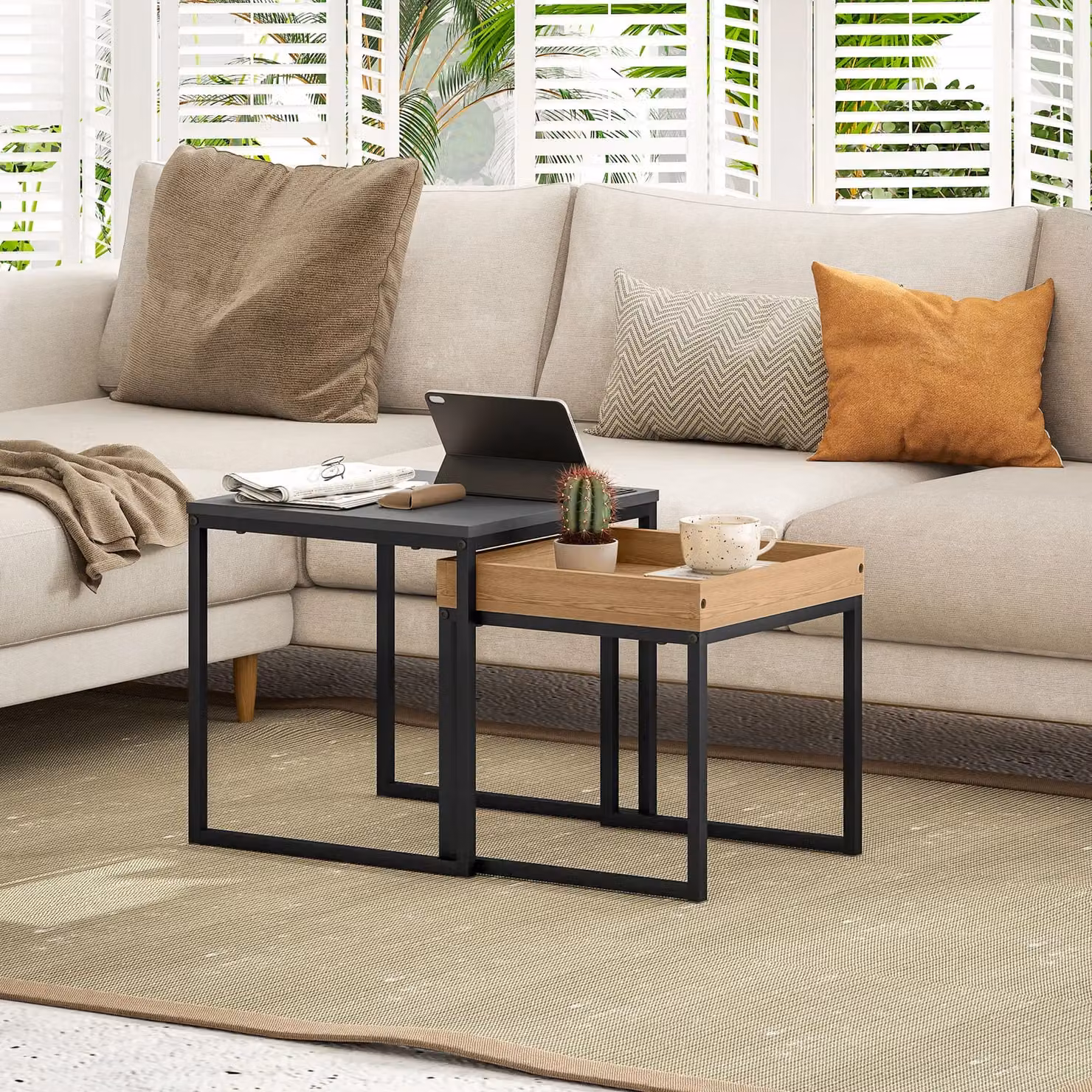 HOMCOM Modern Square Nest of Tables Set in Black – 2