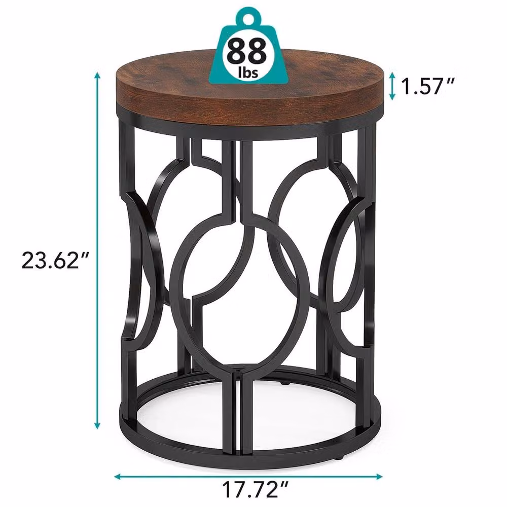 FORGEVIO Industrial Round End Table and Small Nightstand in Brown – 2