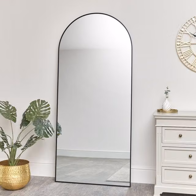Melody Maison Large Black Arched Wall or Leaner Mirror, H 180 cm x W 80 cm