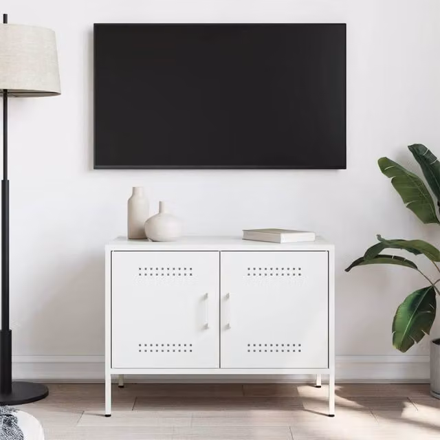 Berkfield Home Modern White Metal TV Cabinet W: 68 cm, D: 39 cm, H: 50.5 cm