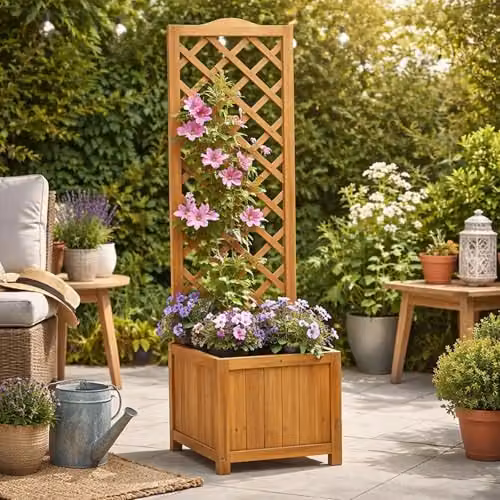 Gr8 Garden Tall Wooden Planter with Trellis in Brown, W/D/H: 40 x 40 x 160 cm – 6