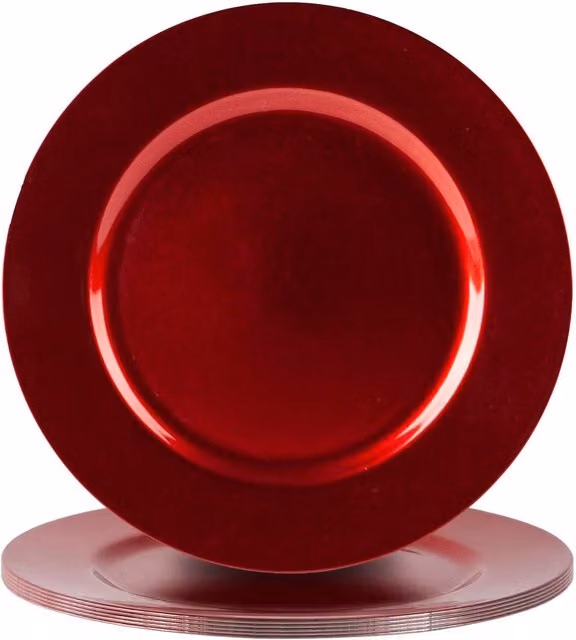 Argon Tableware Red Metallic Melamine Charger Plates, Set of 6
