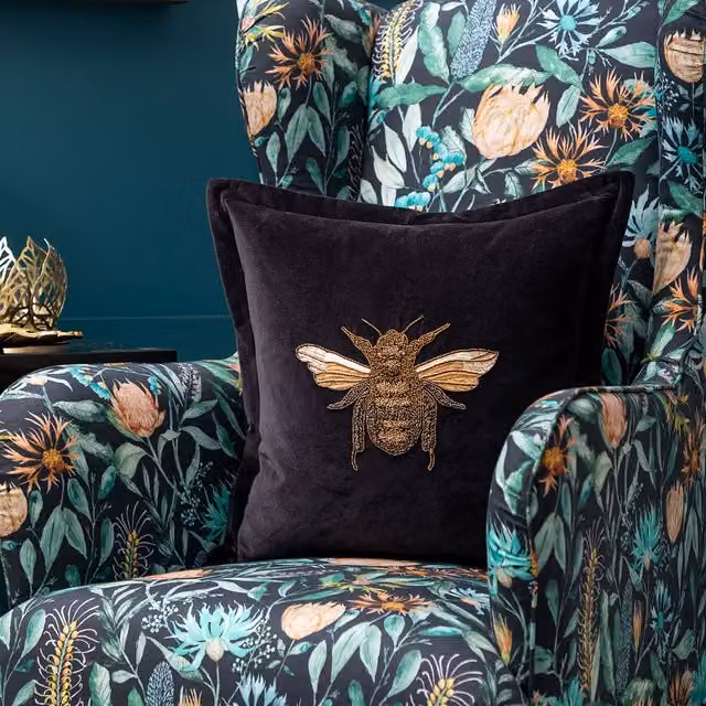Voyage Maison Layla Feather Filled Velvet Embroidered Bee Cushion in Black and Gold, W/D/H: 50 x 50 x 50 cm – 1