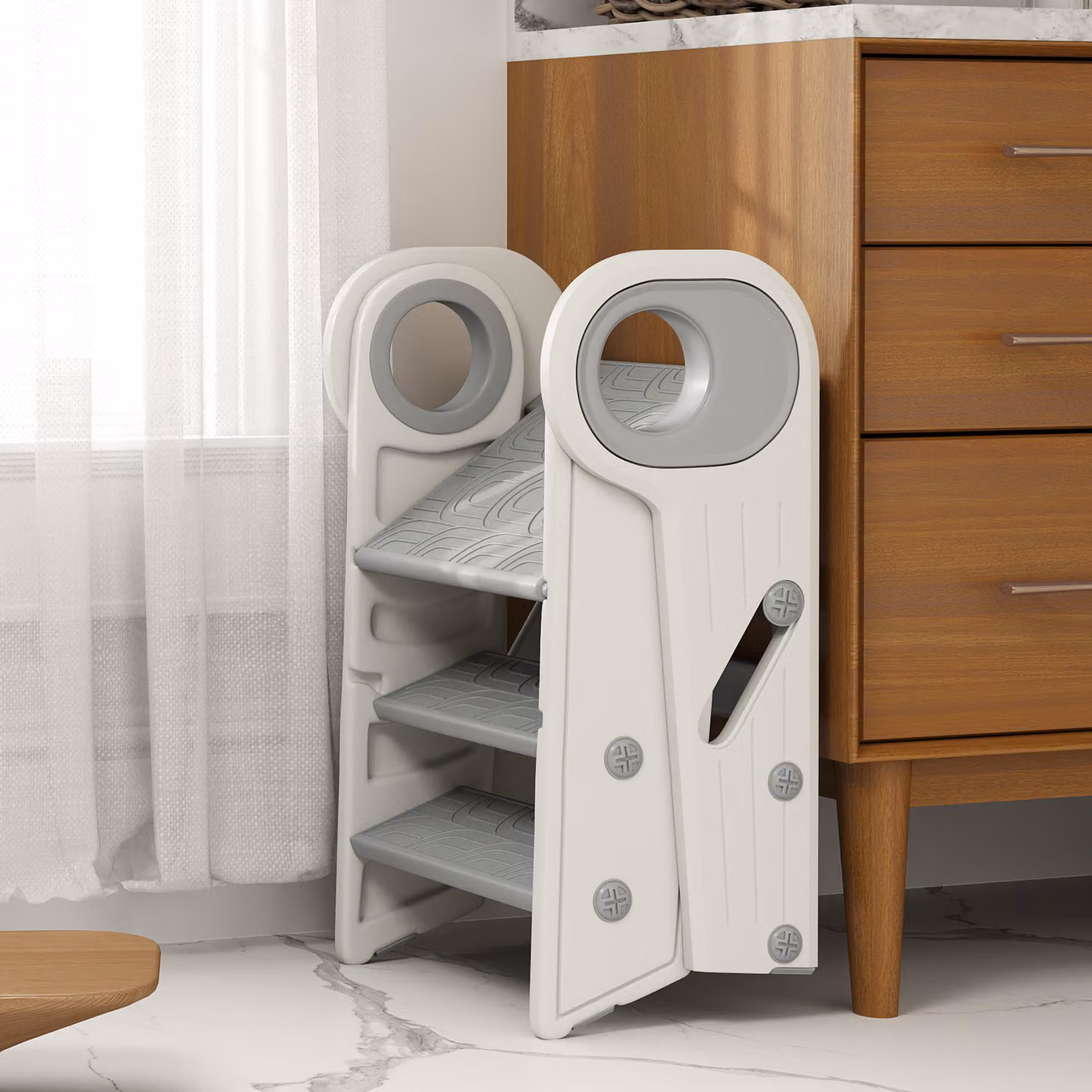 AIYAPLAY Foldable and Adjustable Toddler Tower with Handle in Grey – 4