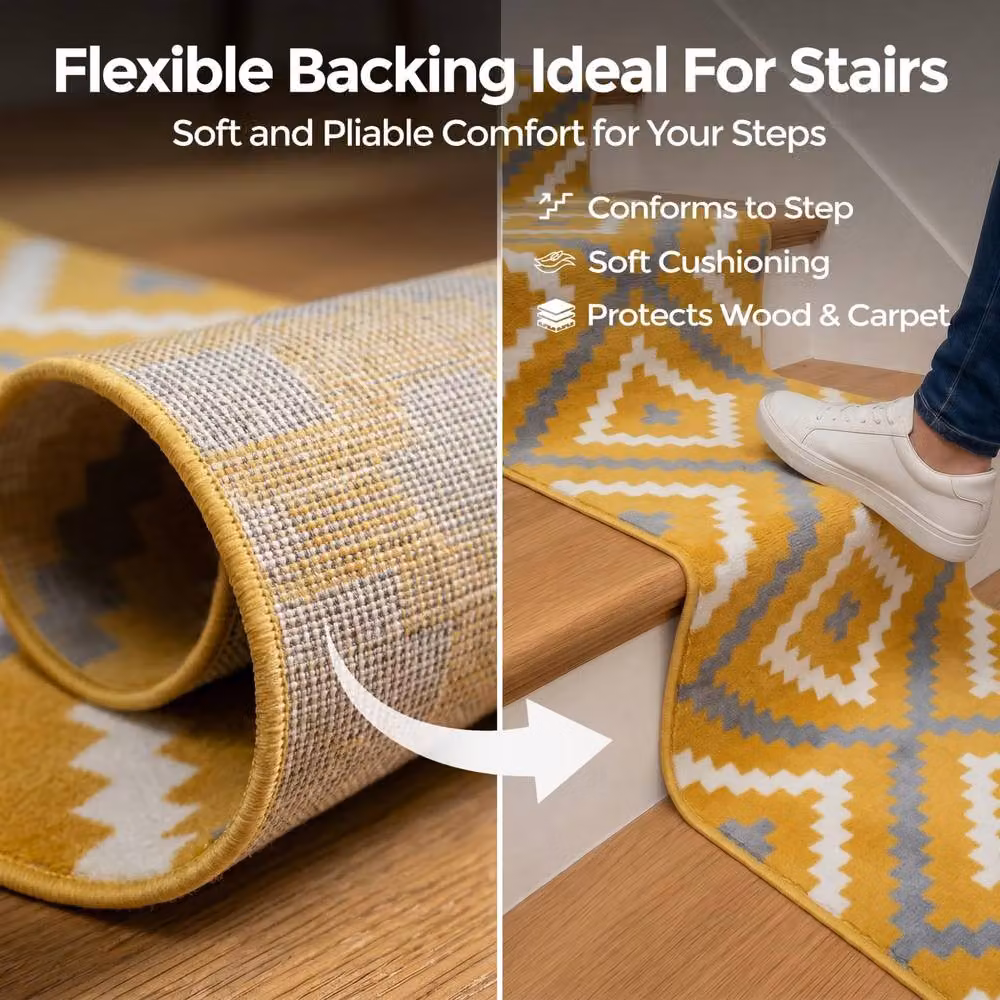 Bravich LTD Modern Geometric Tile Hallway Runner Rug, Non-Slip Low Pile in Yellow, W: 60 cm, L: 360 cm – 4