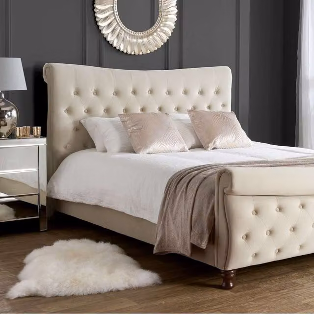 Birlea Copenhagen Upholstered Velvet Bed in Yellow, King Size (W: 180 cm, D: 200 cm)